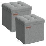 SONGMICS Storage Ottoman, Set of 2, Storage Bench, Footrest, Bed End Stool, for Living Room, Bedroom, 30 x 30 x 30 cm, Light Grey LSF028G42