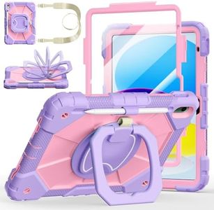 Case for iPad (A16) 11th/10th Generation 11/10.9 Inch 2025/2022, Ubearkk for iPad a16 case with Screen Protector, 360 Degree Rotating Stand Shoulder Strap Pencil Holder, Purple Pink