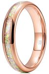 THREE KEYS JEWELRY Womens Galaxy Rings 4mm Unique Tungsten Carbide Ring White Created-opal Wedding Band Gifts Bands Rings for Women Rose Gold Size 8