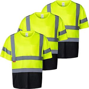 ProtectX 3-Pack High Visibility Lime Green Heavy-duty Short Sleeve Reflective Safety T-Shirt, US Size L