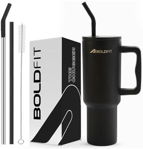 Boldfit Tumbler Bottle with Lid and Straw 1.2L Stainless Steel Water Tumbler | Leakproof Travel Mug with Handle & Reusable Straw Sipper with Cleaning Brush 1200ml