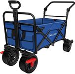 BEAU JARDIN Collapsible Folding Beach Wagon Cart 350lbs Foldable All Terrain Wagon 100L Utility Camping Grocery Portable Outdoor Garden Sport Shopping Heavy Duty Push Pull Wagon Blue