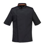Portwest C738 Men's Mesh Air Pro Chef Jacket - Slim Fit Short Sleeve Workwear Black, Small