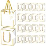 EQOREIIN 60pcs Mini Gift Bags with Handles, 4 x 4.7 x 2.2 inches Small Gift Bags with Tag, Tiny Small Thank You Gift Bags for Party Favor Christmas Thanksgiving （White,Gold）