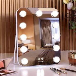 13.8" x 10.6" Vanity/Makeup Mirror with Lights, Hollywood Lighted Vanity Mirror with 11 Dimmable LED Bulbs,3 Color Modes,Touch Control Led Mirror Makeup,Dimmable,for Vanity Desk Tabletop,Bedroom