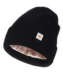 Creekstone Beanie Hat for Women Men Satin Lined Beanie Winter Hats Silk Lined Slouchy Beanie Warm Ski Hat Unisex Knit Cap (UK, Alpha, One Size, Black)