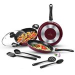 Milton Pro Cook Kitchen Pride Plus Granito Non Induction 7pc Set (Fry pan 24cm/1.6 LTR; Kadhai 24cm/2.5 LTR with Glass Lid; Tawa 25cm; 2 Each Nylon Laddle & Spatula), Peach Metallic, Dishwasher Safe