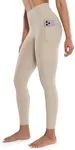 ENERBLOOM Workout Leggings with Pockets for Women High Waist Yoga Pants 7/8 Cream Soft Lightweight Athletic Gym Tights 25" Khaki X-Small