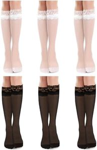 BOARDFEB 6 Pairs Women's Lace Sock Women's Fishnet Knee High Socks Mesh Lace Loose Sock High Sheer Socks for Women