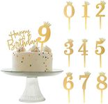 ANYI16 Acrylic Numbers 0-9 Crown Cake Topper and Gold Acrylic Happy Birthday Cake Toppers for Wedding Anniversary or Birthday Party Decorations,Set of 11 (gold)