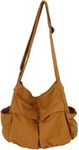 Canvas Messenger Bag Large Hobo Crossbody School Bag with Multiple Pockets Canvas Shoulder Tote Bag for Women and Men (Brown)