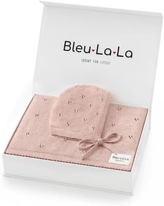 Bleu La La Organic Baby Blanket + Hat Gift Set for Girls- 100% Soft Luxury Cotton Receiving Swaddle Blanket + Bonnett Registry for Newborns & Infants (Ballet Slippers + Hat)