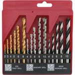 Hi-Spec 16pc Compact Multi Steel Drill Bit Box Case Set. HSS Titanium Coated, Brad Points & Masonry Mixed Drill Bits for Metal, Wood, Plastics & Brick