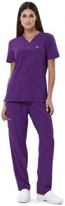 YEZEX Women's Scrub Set, V-Neck Top & Straight Leg Pants w/ 6 Pockets, Medical Scrubs Top & Pants