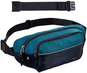 WATERFLY Fanny Pack Waist Bag: Large Waist Packs for Women Men Fashion Crossbody Belt Bags for Hiking Running Travel Walking-Dark Blue & Cyan