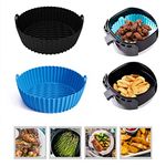 Non-Stick Silicone Premium Thick Air Fryer Liners - Black & Blue 7.9inch (2 Peices) Round Reusable 3QT-5QT - Heat Resistant, Easy Clean, Oven & Microwave Safe, Perfect for Healthy Baking and Grilling!