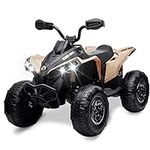 Hetoy 12V Kids ATV, Ride on Toy Car Bombardier Licensed BRP Can-am 4 Wheeler Quad Electric Vehicle, w/LED Lights, Full Metal Suspensions, Bluetooth, Music, USB, Treaded Tires, Khaki