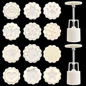 14 PCS Bath Bomb Mold Set Includes 2pcs Bath Bombs Press and 12pcs Different Pattern Stamps for Making DIY Bath Bombs Tools, Moon Cake Making for Mid-Autumn Festival Press (Style 2)