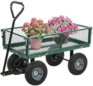 10" Flat Free Tires Steel Garden Cart with 400 lbs/180Kg, 180° Rotating Handle and Removable Sides, 4 Cu.Ft Capacity Utility Heavy Duty Garden Carts and Wagons