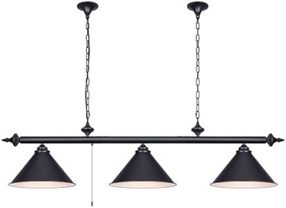 mirrea 59in Billiard Pool Table Light with Pull Chain Switch on Pendant Light Fixture 3 Lights with Matte Black Shade