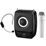 Wireless Voice Amplifier with Wireless Headset Microphone & Wireless Handheld, 25W Wireless PA System Portable Rechargeable Bluetooth Karaoke Speaker Loudspeaker for Teachers Yoga Instructors etc