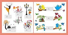 Heaven Decors Colorful - Birds Cage - Dancing Lady - Love Couple - Lamp - Decorative Sticker & (Colorful Birds On Tree Branch Decorative Switch) Sticker Combo