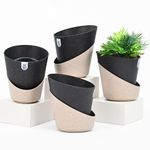 Eha Earth Friendly EcoBloom Self Watering Pots for Plants | 7 Inch, Pack of 4 |Bamboo Based and UV Protected Planters | Pots for Indoor Plants | for Home Decor, Outdoor, Balcony & Garden | Charcoal