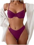 SweatyRocks Women's 2 Piece Bikini Set Spaghetti Strap High Cut Push Up Underwire Swimsuit Red Violet Medium