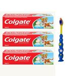Colgate Kids Bubble Fruit Toothpaste Bundle, 2-5 Years, 3 x 50ml Tubes, Toddler Toothbrush Plus Sticker Set