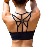 YIANNA Sports Bras for Women Cross Back Padded Sports Bra Medium Support Workout Running Yoga Bra, Black, L