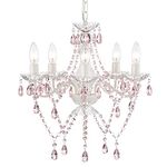 White Chandelier Pink Chandelier Lighting 5 Light Candle Style Chandelier Acrylic Crystal Girls Chandelier for Bedroom