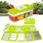 Rylan 12 in 1 Multipurpose Chopper, Fruits & Vegetable Cutters, Grater Peeler Chipser, Unbreakable Food Grade Body, Easy Push to Clean Button Slicer Dicer, Chopper for Kitchen (Green, Plastic)