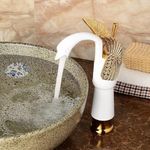 InArt Brass Swan Shape Basin Faucet, Single Lever, 35 mm Deck Mount, White Gold Colour, for Bathroom