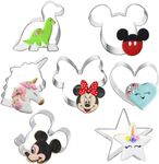 7 Piece Cookie Cutters with Shapes of Mickey Mouse Head, Mickey Mouse Face, Minnie Mouse, Unicorn, Dinosaur, Heart and Star for Cookies, Sandwiches and Cakes