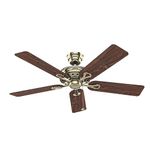 HUNTER FAN Ceiling Fan Savoy 132 cm Indoor, and Pull chain, Bright Brass, 5 Reversible Blades Rosewood and Medium Oak Ideal for Summer or Winter, Model 24524