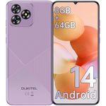 Smartphone OUKITEL C53 Unlocked Cell Phone Canada Android 14 Phone Unlocked 8GB+64GB/TF 1TB Expandable 4G Dual Sim 6.6'' HD+ Large Screen 4300mAh Type-C Face ID/GPS/3.5mm Jack