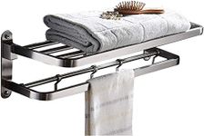 ELLO&ALLO for Bathroom Shelf Double Towel Bar Holder with Hooks Wall Mounted Multifunctional Foldable Brushed Nickel