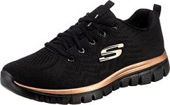 Skechers Women's Graceful Get Connected Sneaker, Black Mesh Rose Gold Trim, 5 UK