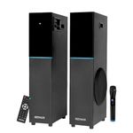 GIZMORE DT11500 120W Dual Tower Wooden Speaker with UHF Wireless MIC, Digital LED Display & RGB Lights, Volume & Bass Control, Karaoke and Party Speaker with Multiple Connectivity