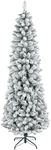 HOMCOM 7ft Tall Pencil Christmas Tree, Artificial Flocked Christmas Tree with 687 Branch Tips and Steel Base, Holiday Décor for Home Office, Green