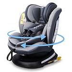 Reecle 360 Swivel Baby Car Seat with ISOFIX, Group 0+1/2/3 (0-36 kg), Approx. 0-12 Years (Grey)