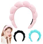 Spa Headband for Women Sponge, Terry Towel Cloth Fabric Head Band Puffy Makeup Headband for Skincare, Face Washing, Makeup Removal, Shower, Facial Mask (Pink)