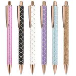 cobee Bling Metal Pens, 6pcs Click Retractable Ballpoint Pens, 1.0mm Black Ink Ballpoint Pens, Metal Glitter Ballpoint Pens for Men, Women, School, Office, Home, Drawing(Water Drop Pattern)