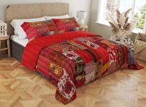 Marubhumi Quilts Indian Handmade, Reversible, Vintage Kantha Quilt, Comforter, Indian Silk Sari Patchwork Quilts with Pillow Cover, Red - 90 x 108 Inches