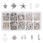 PH PandaHall 180pcs 9 Styles Seaside Ocean Theme Charms with 50pcs Jump Rings Starfish Ocean Fish Seashell Marine Animal Anchor Pendants Beads for Wakiki Hawaii Necklace Bracelet Jewellery Making