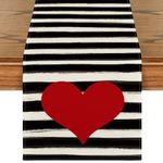 Artoid Mode Watercolor Stripes Love Heart Valentine's Day Table Runner, Anniversary Kitchen Dining Table Decoration for Home Party Decor 13x72 Inch