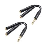 Cable Matters 2-Pack TS Male to 2X TS Female 1/4 Splitter Cable (6.35mm Splitter Cable) in Black – 0.2m / 6 Inches