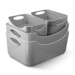 KEPLIN 6 Pack Grey Plastic Studio Storage Basket, Portable Container Boxes with Handles for Storage Organisation in Home & Office, Shelfs, Drawers, Kitchen & Cupboards (Grey, Pack of 6)