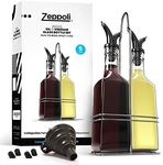 Zeppoli Oil and Vinegar Bottle Set - Comes with Stainless Steel Rack, Removable Cork, Funnel, and Spout Caps - Dual Cork Spout - Glass Olive Oil Dispenser Set