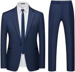 WEEN CHARM Men's 2 Piece Suit One Button Slim Fit Formal Wedding Prom Tuxedo Suits Blazer Pants with Tie Set Navy Blue